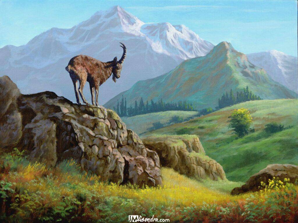 How to Paint Mountain Goat - Full Step by Step Painting Tutorial in Acrylics