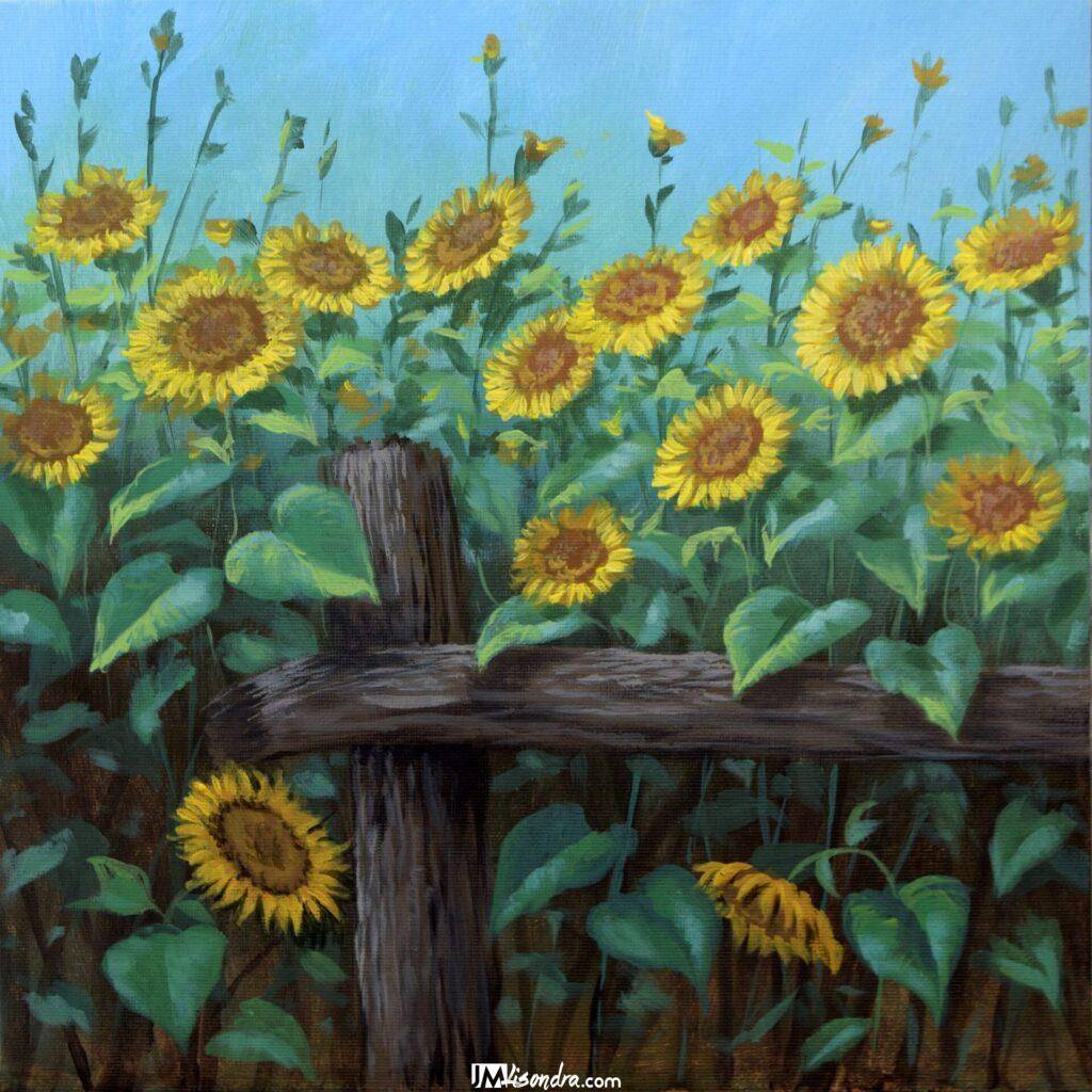 How to Paint Sunflowers on Fence - Full Step by Step Painting Tutorial in Acrylics