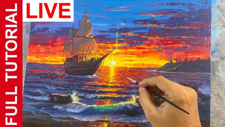 Live | Acrylic Tutorial on Retouching an Old Painting | Sunset Palette Knife | JMLisondra